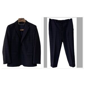 Ermenegildo Zegna Traveller SFA Wool Suit Navy Glen Plaid Wedding Work 42S 34W